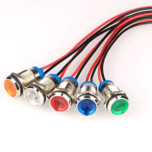 Gebildet 5Pcs 10mm 110V-220V LED Indicatore Luminoso in Metallo Lampada di Segnalazione Impermeabile (Verde Arancia Rosso Blu Bianco 5Pcs)