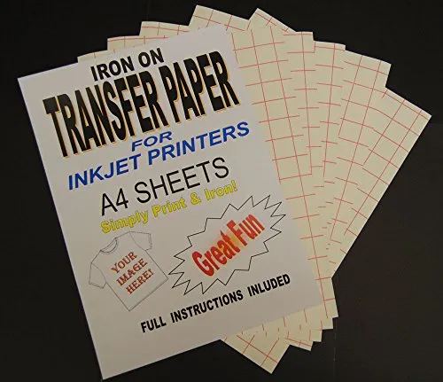 Inkjet Printable Iron On T Shirt & Fabric Transfer Paper For Light Fabrics 10 A4 Sheets