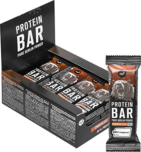 nu3 Barrette proteiche gusto Cioccolato - 12 x 50 gr - Snack proteico 40% Proteine con creatina monoidrato creapure - Solo 0,8g di zucchero per barretta - Da latte e proteine del siero del latte