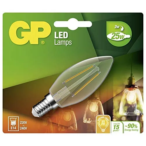 GP Batteries Lampada a LED E14, 2 W, Bianco Caldo, 14 x 12 x 3,5 cm