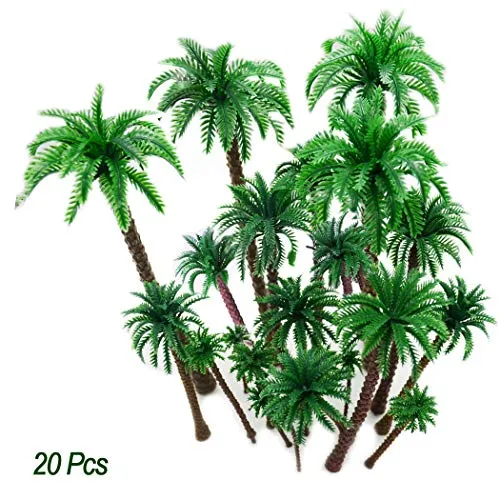 Hatisan-Pro Coconut Palm Model Trees/Scenery Model - Plastic Artificial Layout Rainforest Diorama, Building Model Trees Cake Topper, Model Train Railways Architecture Landscape (20 Pcs D)