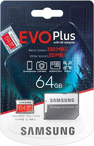 Scheda di memoria Samsung Evo Plus 64 GB microSD SDXC classe 10 Nuovo (2020) Modello fino a 100 MB/S Full HD e 4K UHD con adattatore