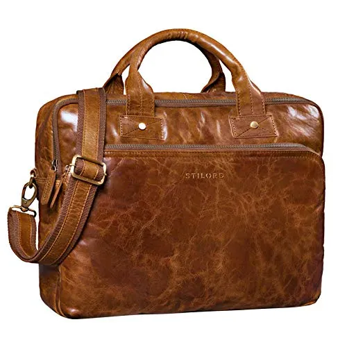 STILORD 'Hector' Borsa lavoro uomo in pelle Ventiquattrore vintage Borsa da ufficio con tracolla per PC da 15.6 pollici in cuoio classica, Colore:antico - used