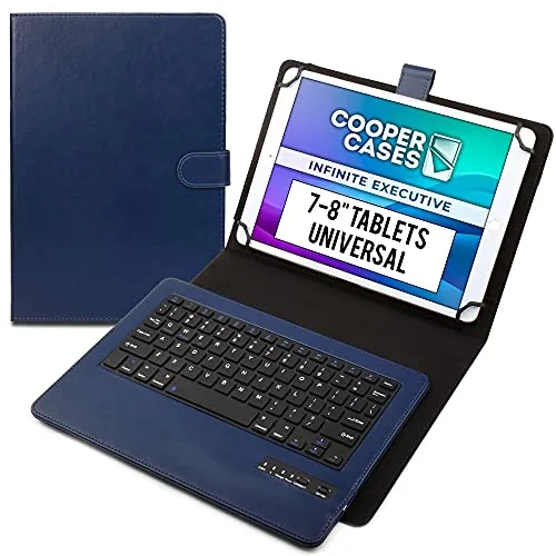 Cooper Infinite Esecutiva Custodia Tastiera per 7-8 pollice Tablet | Universale | 2-in-1 Bluetooth Wireless Keyboard e Libro Foglio Case Cover (Blu)