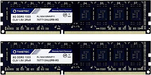 Timetec 16GB KIT (2x8GB) DDR3 1333MHz PC3-10600 Non ECC Unbuffered 1.35V CL9 2Rx8 Dual Rank 240 Pin UDIMM Desktop PC RAM Modulo di Memoria Aggiornamento