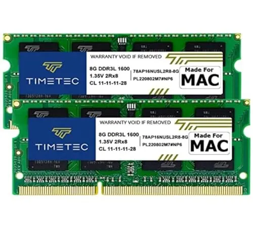 Timetec 16GB KIT (2x8GB) Apple DDR3L 1600MHz per Mac Book Pro(inizio/fine 2011, metà 2012), iMac(metà 2011, fine 2012, inizio/fine 2013, fine 2014, metà 2015), Mac Mini (metà 2011, Fine 2012) RAM MAC