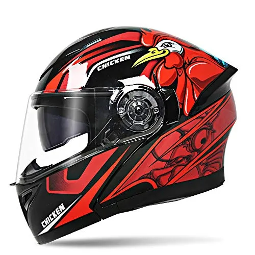 Casco moto Locomotiva a pieno facciale for locomotiva integrale for casco da motociclista maschio a doppia lente abbinata a colori rossi e neri Casco da motocross (Size : XXL)