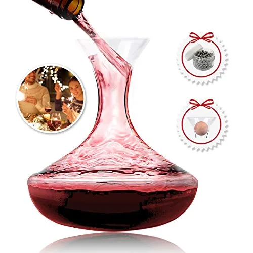 Mobofix Lead-Free Crystal Glass Vino Caraffa Decanter e Aeratore con Caraffa Pulitore Beads e Tappo Sughero - Superiore qualità Deluxe Regalo per Anziano Genitori Donne Uomini Wino