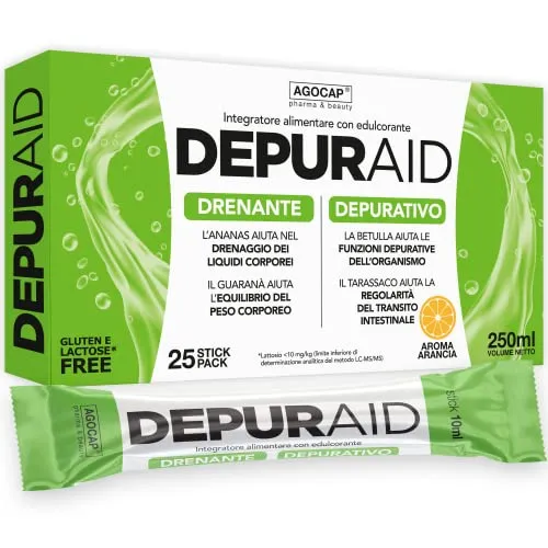 Agocap Depuraid Detox, Drenante Forte Dimagrante, Depurativo Antiossidante, 25 Stick Pack Monodose, Gusto Arancia, Elimina le Tossine del Fegato