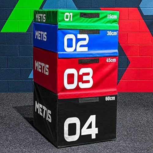 METIS Set di Box Pliometrico - Set di Box pliometrico Accattastabili | Attrezzatura per Palestra e Uso Domestico | in Schiuma Morbida di Alta qualità | Box per Crossfit | 15cm (Verde)