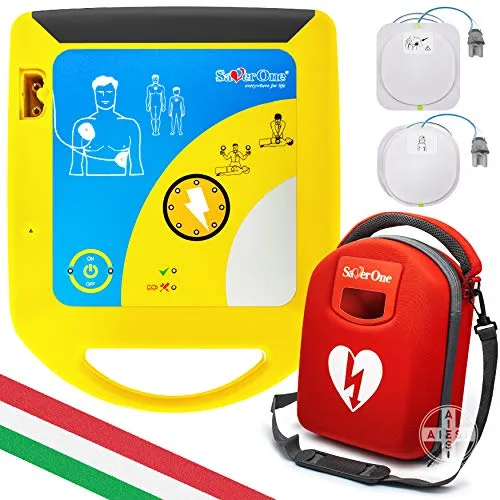 AMI ITALIA® Defibrillatore semiautomatico SAVER ONE con batteria non ricaricabile e coppia di piastre per adulti e pediatriche # Garanzia 6 anni # Made in Italy