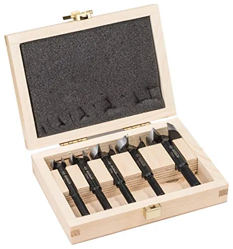 Bosch Professional Set da 5 Pezzi Set punte Forstner, per legno, Ø 15/20/25/30/35 mm, lunghezza 90 mm, accessorio per foratrice