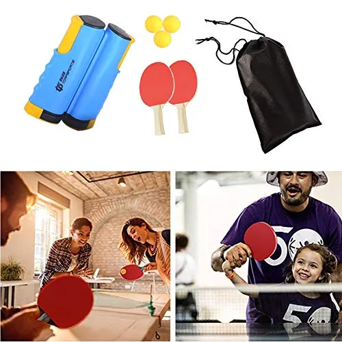 Set da Ping-Pong Portatile, Rete da Ping-Pong a Scomparsa, 2 Racchette, 3 Palline, 1 Borsa, Perfetto per Interni Gioco Allaperto Scuola, casa, Sport