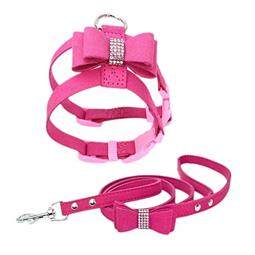 B Blesiya Fashion Dog Puppy Velvet Harness Leash Walker Collar Vest Pettorale Cinturino per Cuccioli Piccoli - Rose Red-S