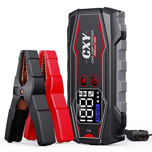 CXY Avviatore Batteria Auto, Avviatore Emergenza per Auto Ricarica Rapida12V, Portatile Booster Avviamento Auto con Schermo Digitale a LED per Auto/Moto T18 1000A (Motori Fino a 6L Gas o 3L Diesel)