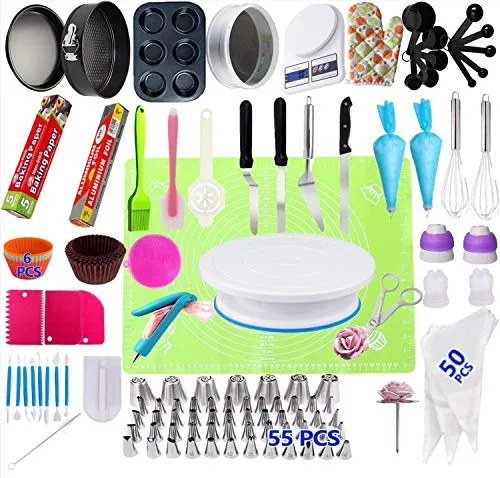 FANPING Cake Decorating Supplies 223 PCS, cottura Pasticceria Tools con la rotazione della ralla stand - Include Icing Le punte con modello grafico e ugelli stridente del sacchetto, Piping Tip accoppi