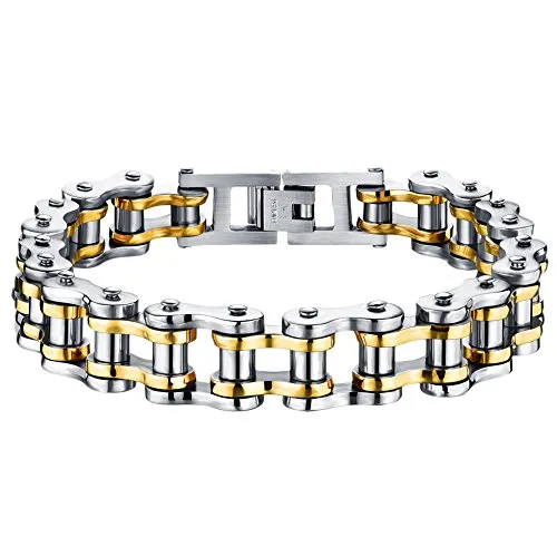 OIDEA Bracciale Braccialetto Uomo Bracciale Catena Bici in Acciaio Inox Pesante Argento Oro