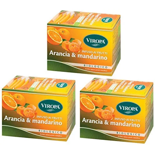 3x Viropa - Infuso ai frutti ARANCIO e MANDARINO - 15 filtri - Confezione da 3 x 15 filtri - Tisane, tè ed infusi in filtro + in OMAGGIO Tisana alle Erbe TISANIAMO