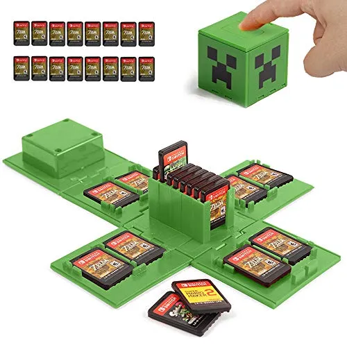 Nintendo Switch - Custodia per carte di gioco, supporto per Nintendo Switch Games con 16 slot (Minecraft Green)