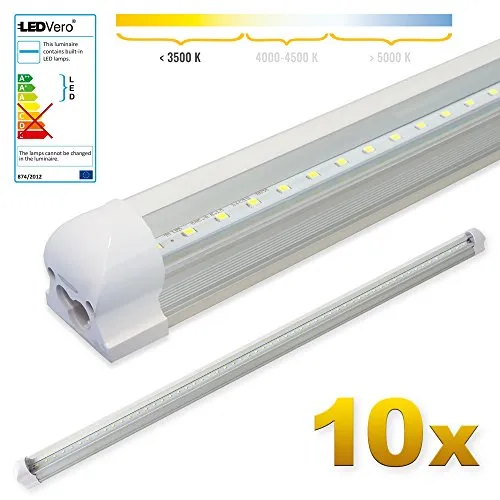 LEDVero 10x SMD LED Tubo 120cm integrato Bianco caldo - Tubo fluorescente Bianco freddoT8 G13 - Cover opalino 18 W, 1800 Lumen- pronto per l'installazione