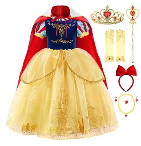 JerrisApparel Costume Principessa Biancaneve Bambina Vestito Cosplay Carnevale Festa (6 anni, Giallo)