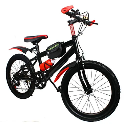 Mountain bike per bambini e ragazzi, bicicletta per bambini, con freno a disco doppio, rosso, 20 pollici, 6 marce