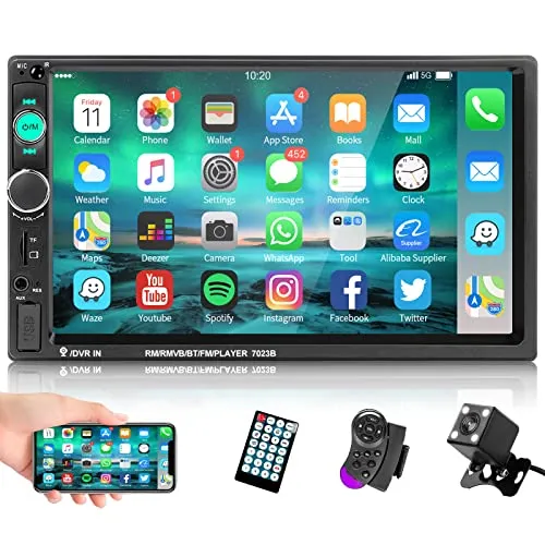 Podofo 2 Din Autoradio Bluetooth 7 Pollici Touch Screen Dulica Schermo per Android/IOS Radio FM USB AUX-in SD/TF 2Din Auto lettore multimediale +Fotocamera+Telecomando