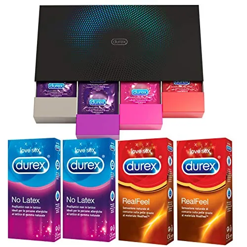 Durex Fun Explosion Cofanetto 40 Profilattici + 2x Durex No Latex da 6 Pz & 2x Durex Real Feel da 6 Preservativi | 64 Pezzi