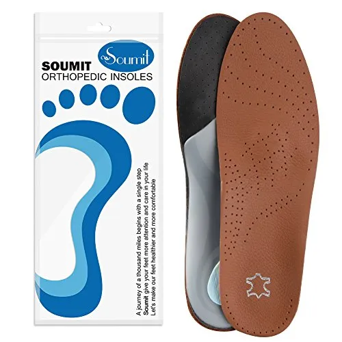 Soumit Confortevole Ortopedici Solette per Piede Piatto e Sopra Pronazione L (EU 41-42), Traspirante Ortopedico Soletta in Similpelle con Shock Assorbimento Cuscino, Ortopediche Piedi Pastiglie