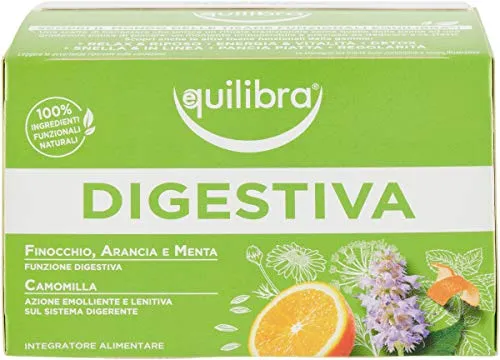 Equilibra Integratori Alimentari, Tisana 100% Ingredienti Funzionali per la Funzione Digestiva, a Base di Finocchio, Anice e Menta, Materiali Riciclabili, 15 Filtri