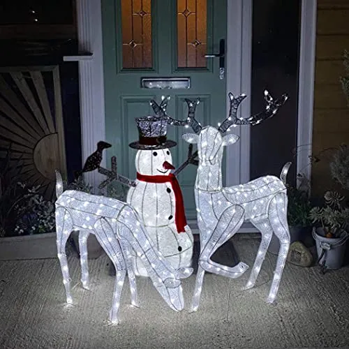 Monster Shop - Renne di Babbo Natale & Pupazzo di Neve Luminoso Decorazione da Esterno per la Casa Luci LED per Giardino - Bianco