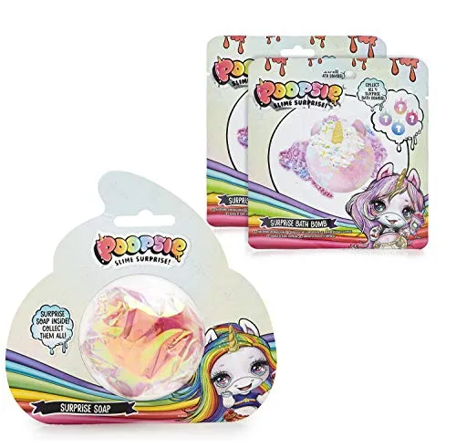 Poopsie Unicorn Set Bombe da Bagno E Sapone, Set Bagno di 4 Pezzi con 2 Unicorn Poo Bath Bomb E 2 Saponette Profumate Bambini, Regalo per Bambina