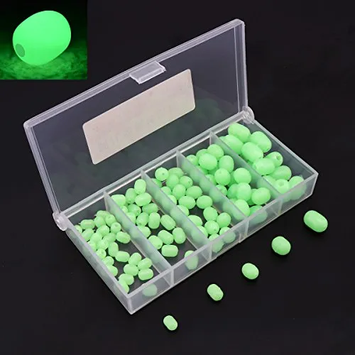 OriGlam 100pcs plastica Morbida Bagliore Luminoso a Pescare Perle di Forma Ovale Rotonde Esche, Verde Mare fluttuano Strumenti Uova