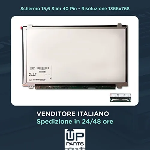UPTOWN Schermo per Notebook LP156WHB-TLA1 15.6" LED 40 Pin Slim Lucido 1366x768 Compatibile con HP 250 G3, 255 G3, 350 G1, 350 G2, 355 G2