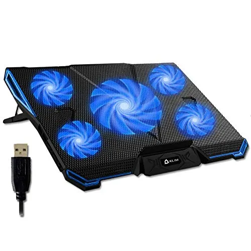 KLIM Cyclone - Base di Raffreddamento PC Portatile + Laptop Stand con 5 ventole + Il Miglior Supporto Raffreddatore + Cooling Pad Gaming PS5 PS4 Xbox One + Blu + Nuova Versione 2023