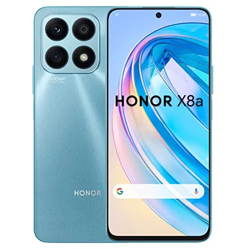 Honor X8a Smartphone, Dispay FullView da 6,7 pollici a 90Hz, Fotocamera Tripla da 100MP, 6GB RAM e 128GB Telefono Cellulare GSM, Android 12, Doppia SIM, Lago Ciano