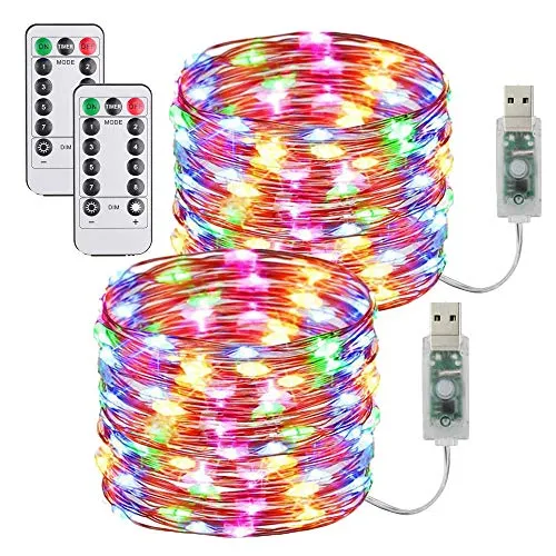 [2 Pack] USB Stringa Luci LED-10m/33FT 100led Catene Luminose 8 Modi/Filo Rame Ghirlanda Luminosa Lucine LED Decorative per Camere da Letto Giardino Casa Feste Natale Matrimonio (Multicolore)