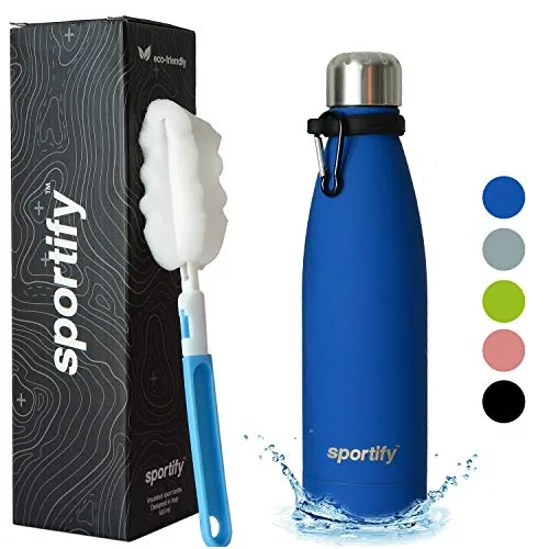 Sportify Borraccia Termica in Acciaio Inox 500 ml Senza BPA, Salva Le Tartarughe, Antigoccia e Anticondensa, Bottiglia Termica a Doppia Parete per Bambini e Adulti (Blu Oltremare)