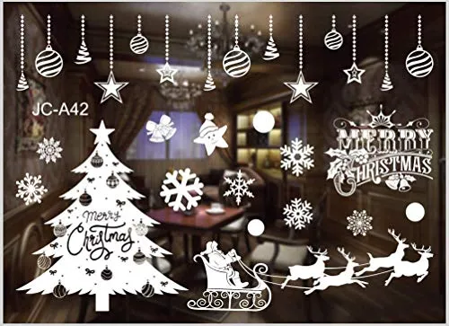 Sinwind Vetrofanie Natale, Adesivi Natalizi per Finestre, Fiocco di Neve Stickers da Vetro Finestra Vetrina Natale Decorazione, Fantastiche Adesivi Statici in PVC
