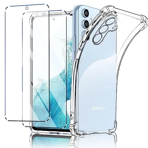 New&Teck Cover per Samsung Galaxy A54 5G + 2 vetro temperato protezione schermo, custodia in silicone TPU morbido, antiurto con angoli rinforzati, protezione chiara. (trasparente)
