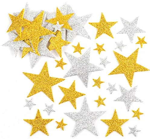 Baker Ross Adesivi Stelle Glitterate Oro e Argento per Bambini, Perfetti per Creazioni Fai da Te (Confezione da 150)