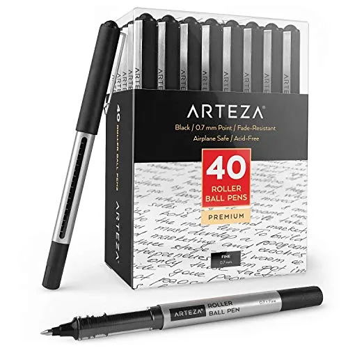 ARTEZA Confezione da 40 penne a inchiostro liquido nero da 0,7 mm per diario proiettile, roller a punta fine, forniture per ufficio per scrivere, prendere appunti e schizzi