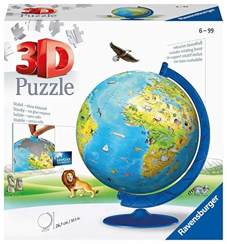 Ravensburger - Puzzle 3D Globo, Età Consigliata 6+, 180 Pezzi - Diamentro 20 cm