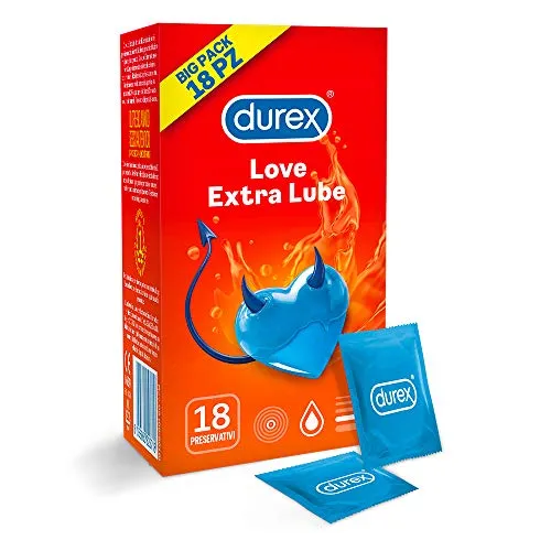 Durex Love Extra Lube Preservativi Extra Lubrificati, 18 Profilattici, Esclusiva Online