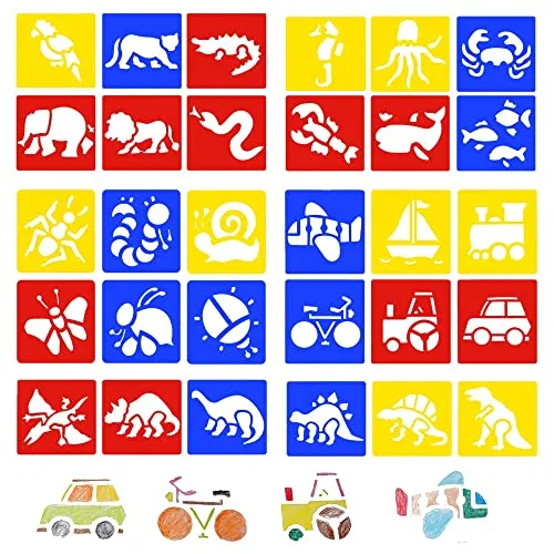 BUZIFU 30 Pezzi Stencil Animali Disegno Stencil Pittura Plastica Modelli Pittura Animali Graffiti Stencil Stencil Animali per Bambini Riutilizzabili per Pittura Scrapbooking Artigianato e Fai da Te