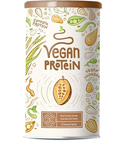 Proteine Vegane - CIOCCOLATO - Proteine vegetali di riso e piselli germogliati, semi di lino, amaranto, semi di girasole, semi di zucca - 600 g in polvere con aroma naturale al Cioccolato