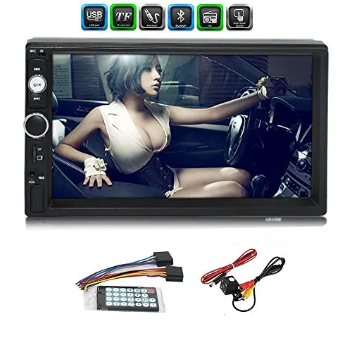 Lettore MP5 2 DIN 12 V Bluetooth touch screen stereo HD, supporto Bluetooth/porta USB/AUX/FM/TF/Miroorlink,con telecamera posteriore e telecomando