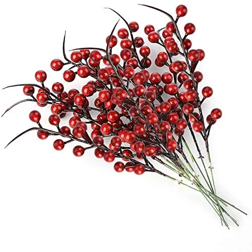 Lulalula, 10 rametti di agrifoglio con bacche finte, colore rosso, decorazione per piante da frutta, bouquet, matrimoni, bomboniere, 26 cm