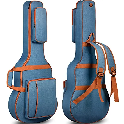 CAHAYA Borsa Chitarra di Denim Traspirante Imbottita 8mm Custodia per Chitarra Acustica e Classica con 3 Tasche Portaoggetti e Cintura Adesiva per Manico