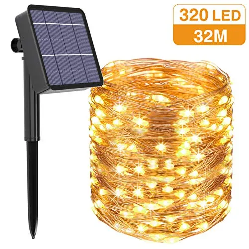 Catena Luminosa Esterno Solare, Luci Solari Esterno 320LED Solare Luce Stringa solari Lucine Decorazione di festa Impermeabile IP65 Catena Luminosa per Giardino, Albero, Patio, Festa (Bianco caldo)